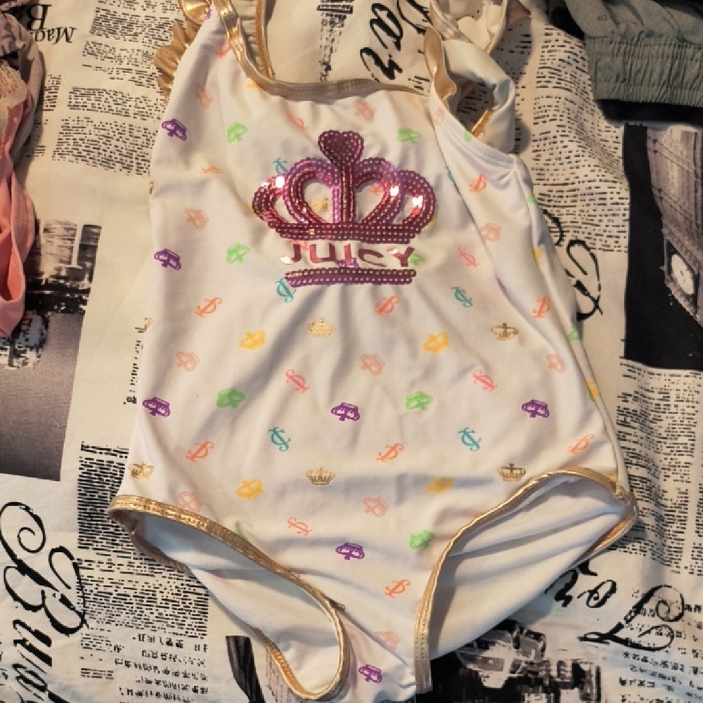 Juicy Couture White Swimsuit with Gold and Multicolor Details